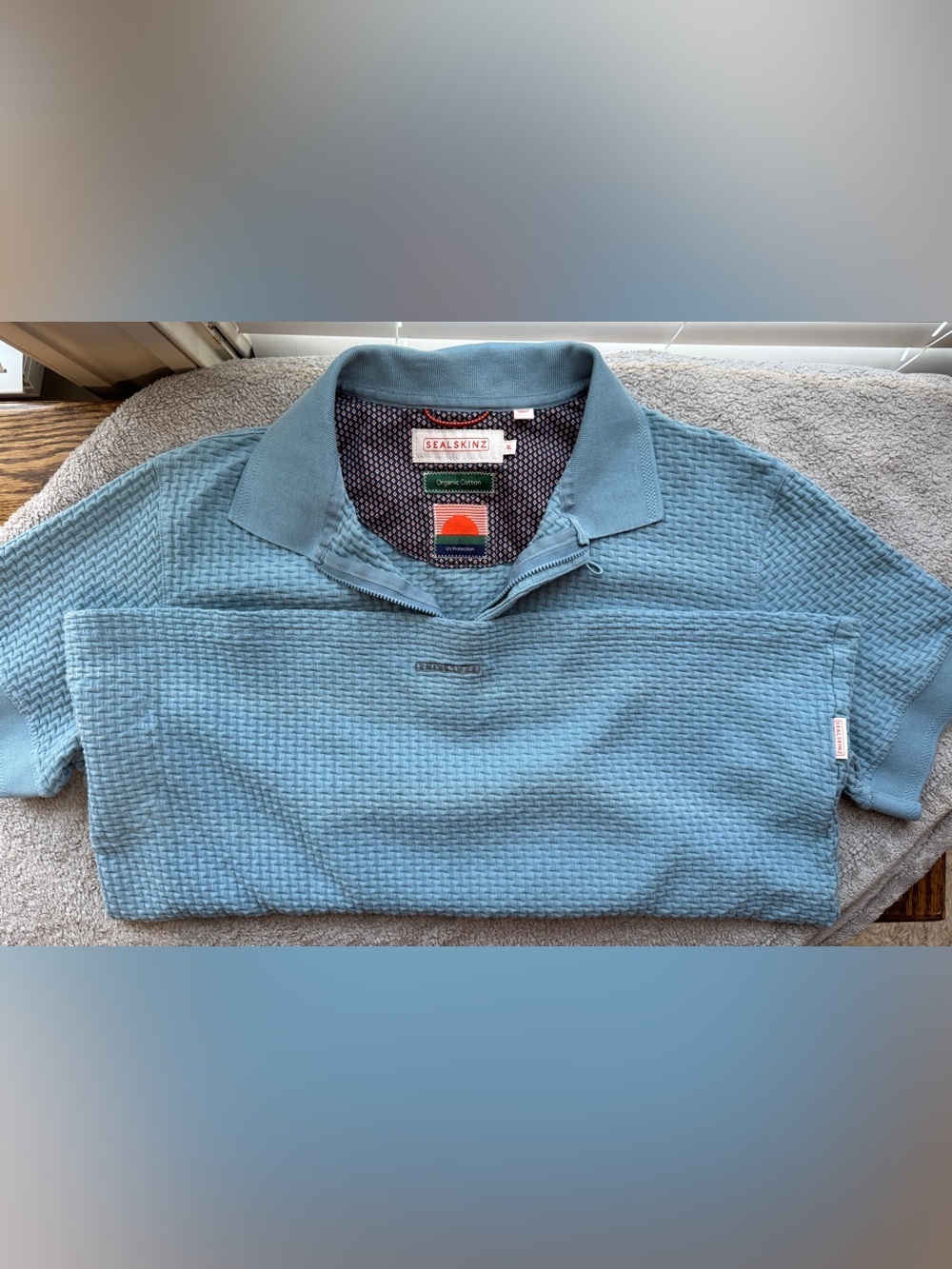SEALSKINZ Men's XL Blue Organic Cotton Textured Knit Zip Polo UV Protection - Picture 7 of 7